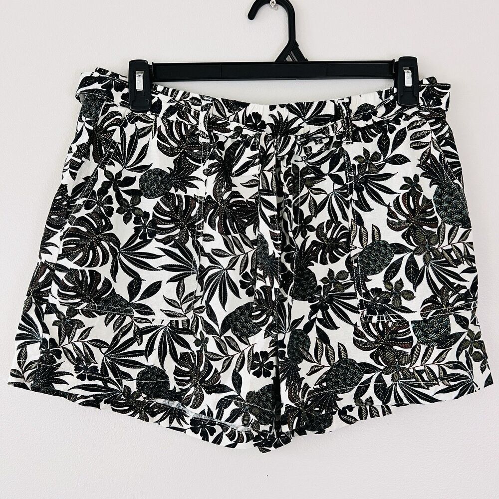 Clearance🎉a.n.a. Joelle Floral Pull-On Linen Blend Tie Belt Shorts Large
